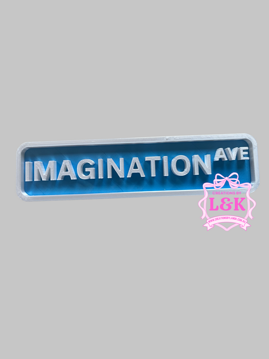 Imagination Ave - Shelf Sitting Street Sign